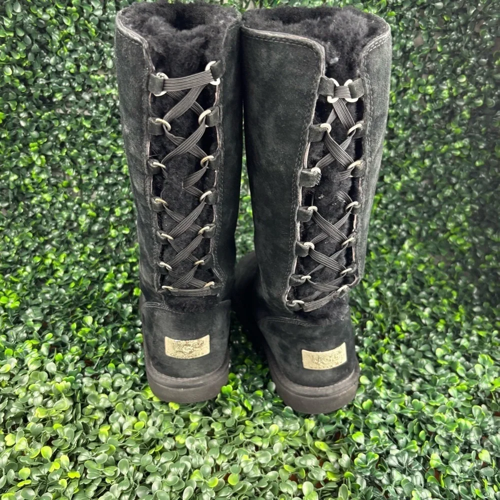 UGG KNIGHTSBRIDGE BLACK SUEDE TALL BOOTS SIZE 6 WOMAN